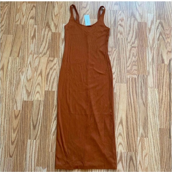 NWT Urban Outfitters Bella Ribbed Knit Bodycon Midi Dress - Brown - Picture 4 of 6